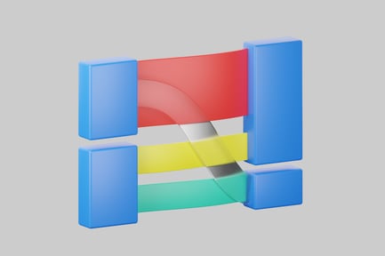 Preview: Blue prisms with red, yellow, and green strips.