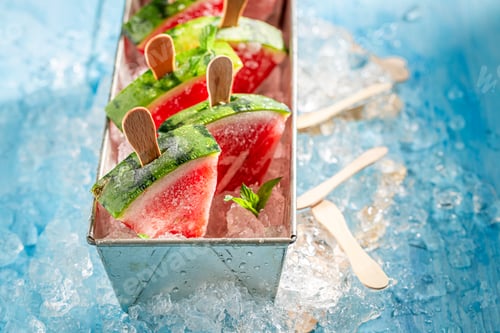 Preview: Cold and fresh watermelon ice cream on a stick