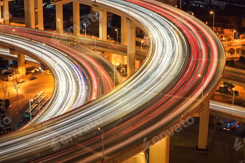 Preview: closeup of the light trails on overpass