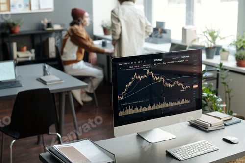 Preview: Workplace of financial analyst with graphic data on screen of computer