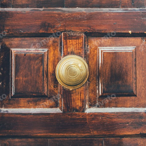 Preview: close-up shot of old wooden door with handle in middle