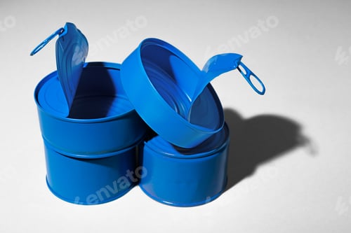 Preview: Blue tin can on gray background with shadow