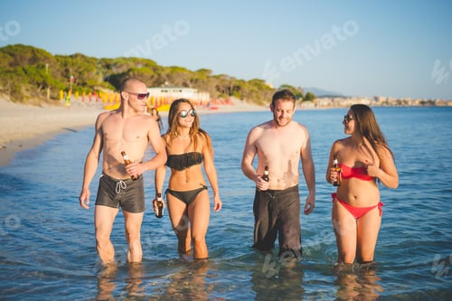 Preview: group of young multiethnic friends beach summer