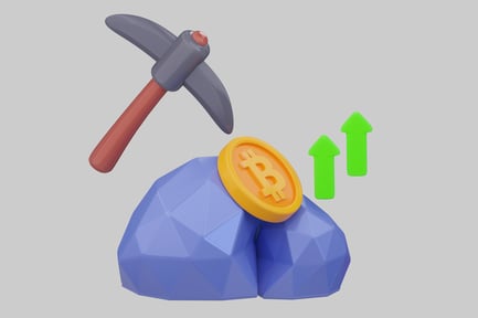 Preview: Cryptocurrency mining with pickaxe and Bitcoin coin