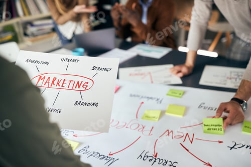 Preview: Close-up of business team developing marketing plans for a new project in the office.