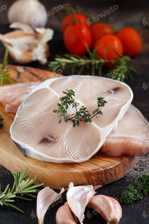 Preview: Two shark steak with vegetables and herbs