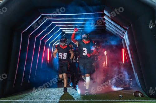 Preview: American football team running out of stadium tunnel
