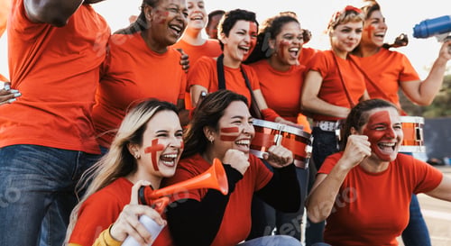 Preview: Red Football fans cheering for their favorite team - Soccer sport entertainment concept