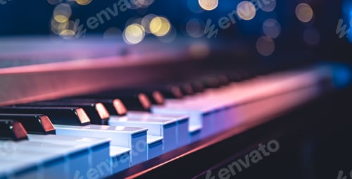 Preview: Piano keys close-up on a blurred background with bokeh.