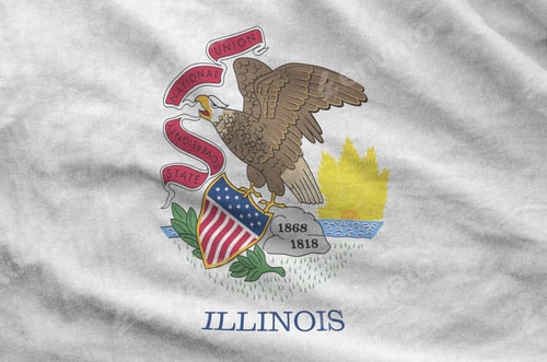 Preview: Illinois US state flag depicted on folded wavy fabric of old cloth