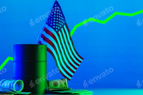 Preview: Price of american oil is changing concept. Black barrel with oil and graph