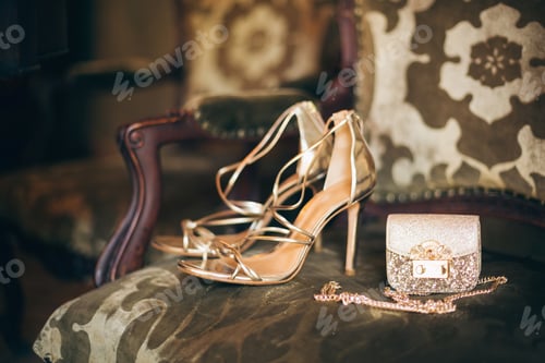 Preview: luxury fashion woman accessories, golden heeled shoes