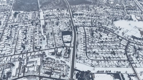 Preview: Aerial view of Kitchener, Ontario, covered in snow during winter