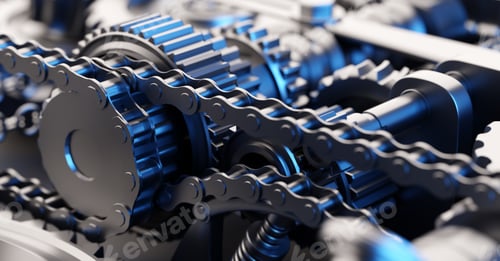 Preview: Gears and cogs mechanism. Industrial machine, engine