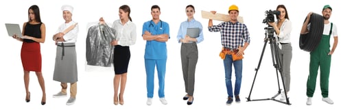 Preview: Collage with people of different professions on white background. Banner design