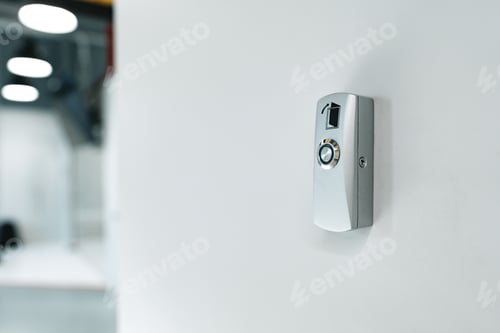 Preview: Electronic key access system door lock on the wall.