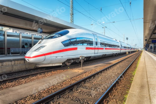 Preview: High speed white train on the railway station