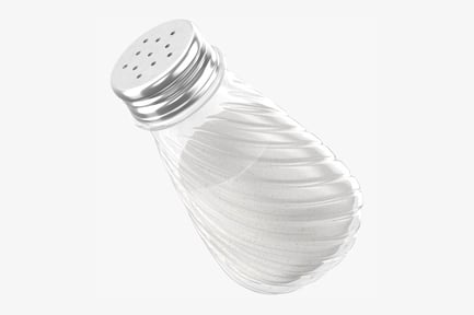 Preview: Angled View of Ribbed Plastic Salt Shaker with Perforated Metal Lid