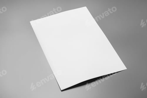 Preview: Blank paper sheets for brochure on grey background. Mock up