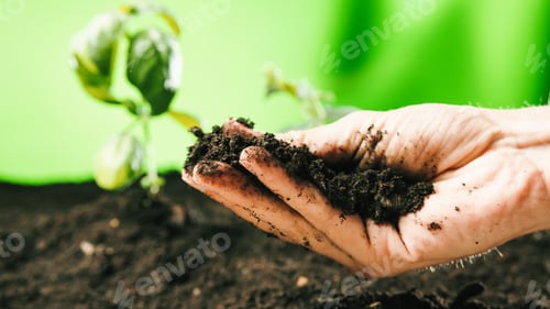 Preview: Farmer hand prepares topsoil for plants