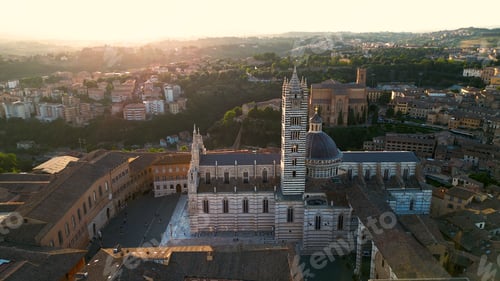 Preview: Siena Cathedral or Duomo di Siena, aerial view at sunset, Tuscany, Italy