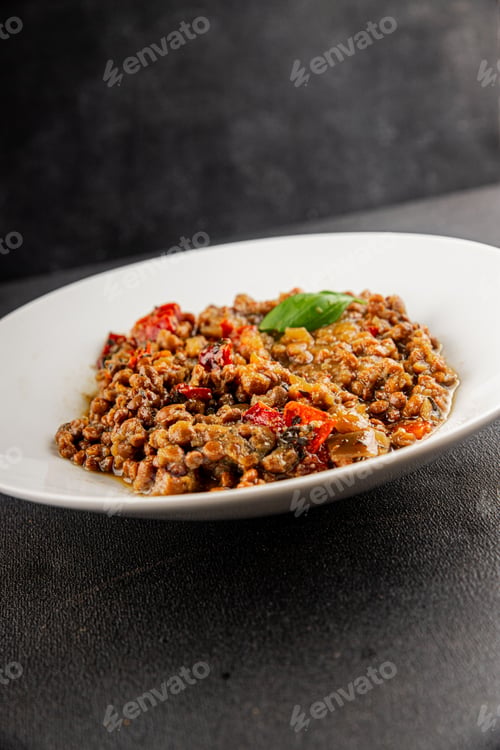 Preview: Lentil dish vegetables and roasted peppers savory vegetable fresh vegetarian food