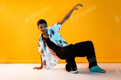 Preview: African man portrait in studio on colorful background