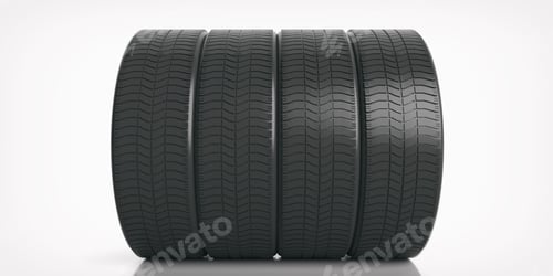 Preview: Car tires set on white background. 3d illustration