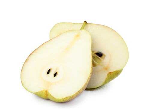 Preview: Halves of ripe juicy pears isolated on white