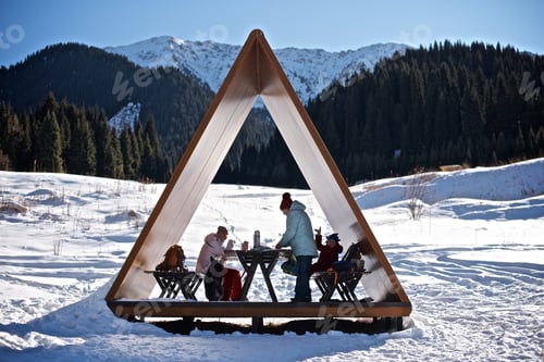 Preview: Tourist alcove in the snowy Mountains