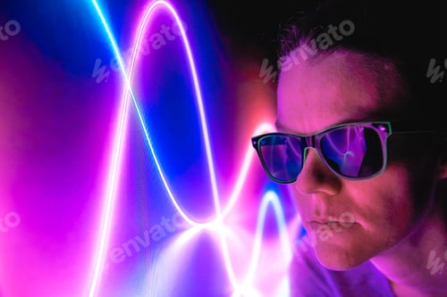 Preview: portrait of a woman in neon light