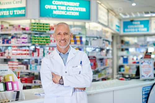 Preview: Portrait of a mature pharmacist working in a chemist