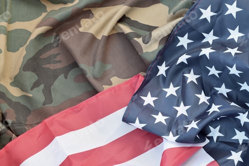 Preview: United States of America flag and folded military uniform jacket