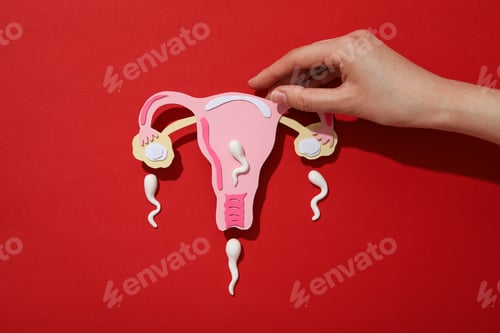Preview: Papercut of uterus and sperm cells in studio