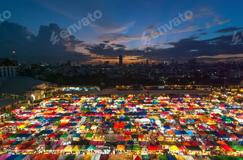 Preview: Top view of Night market with many store for service customer in Bangkok, Thailand.