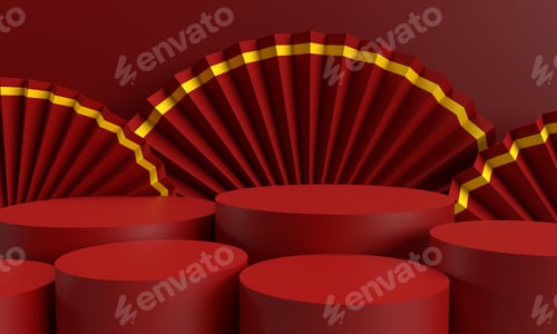 Preview: Red pink orange gradient color symbol happy chinese new year hand fun podium stand stage showcase cr