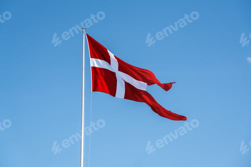 Preview: Denmark National Flag also called Dannebrog - Copenhagen, Denmark
