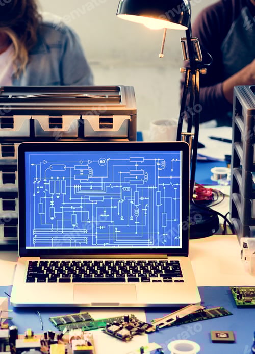 Preview: Computer laptop showing electronic circuit pattern