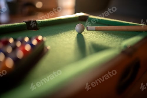 Preview: a view of billards table with balls set up for break