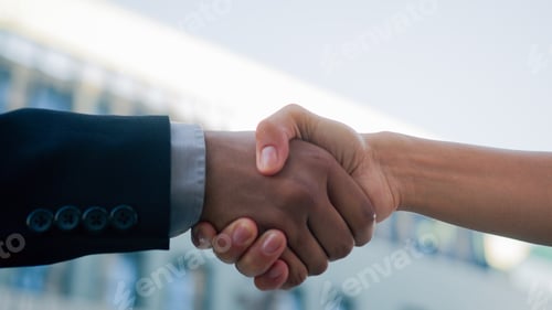 Preview: Closeup two people diverse multiracial man woman shake hands conclude successful contract agreement