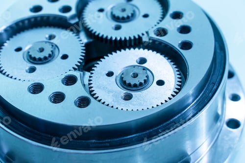 Preview: Background And Pattern Of Metal Parts Of The Robot. Hydro-Brain Transmissions And Gears.