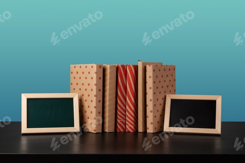 Preview: Stack of books on black wooden table