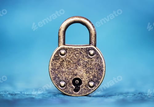 Preview: Closed padlock on blue background, safety, security, privacy concept