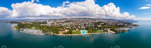 Preview: Aerial view of Ouchy waterfront in Lausanne, Switzerland