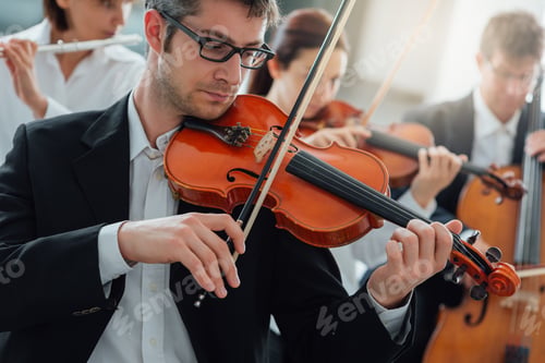 Preview: Orchestra string section performing