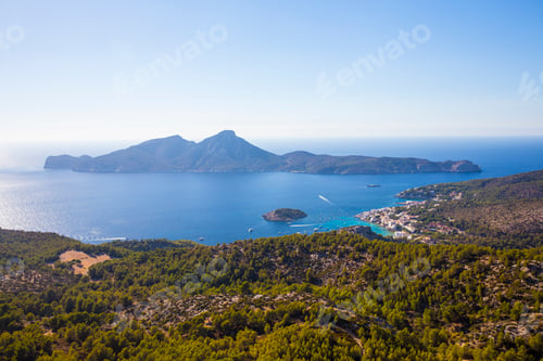 Preview: Elevated view of coast and Dragonera Island from Majorca, Spain