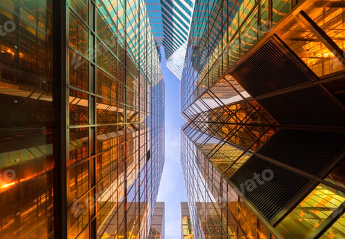 Preview: Office buildings windows. Glass architecture facade design with reflection