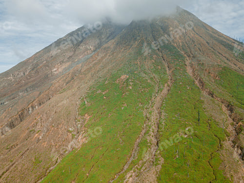 Preview: Aerial drone view of Mount Sinabung at Berastagi in North Sumatra, Indonesia.