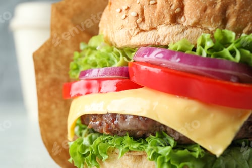 Preview: Concept of tasty food with delicious burger
