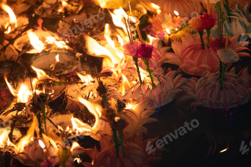 Preview: Loy Krathong festival, People buy flowers and candle to light and float on water to celebrate